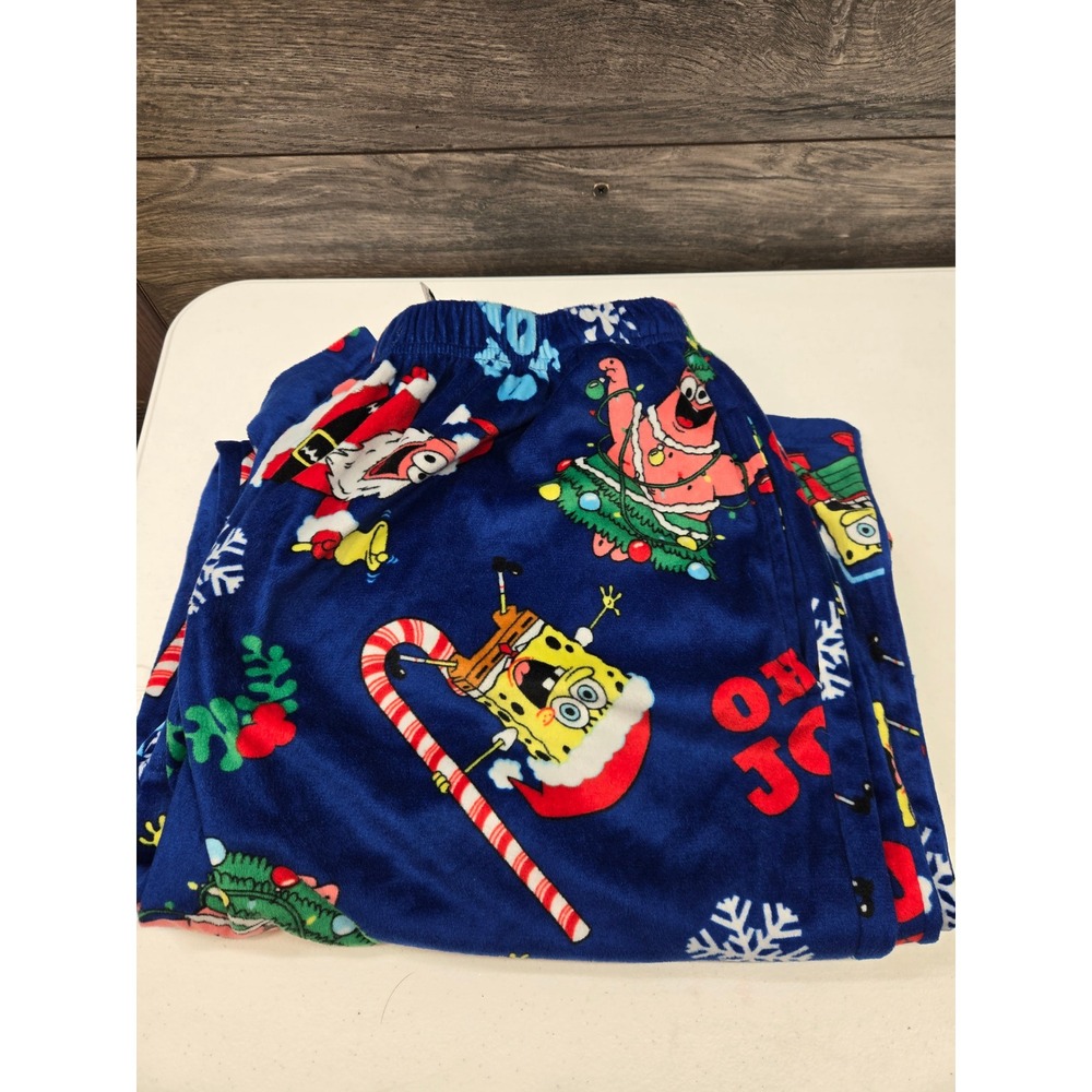 SpongeBob‎ SquarePants Mens Christmas Pajama Pants Blue Fleece Holiday Large